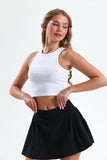 Beyaz Fitted Halter Yaka Fitilli Crop Esnek Örme Atlet