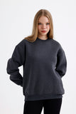 Kadın Oversize Basic Şardonlu Baskısız Sweatshirt