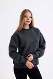 Kadın Oversize Basic Şardonlu Baskısız Sweatshirt