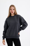 Kadın Oversize Basic Şardonlu Baskısız Sweatshirt