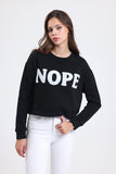 Zomers Kadın Nakışlı NOPE Siyah Sweatshirt