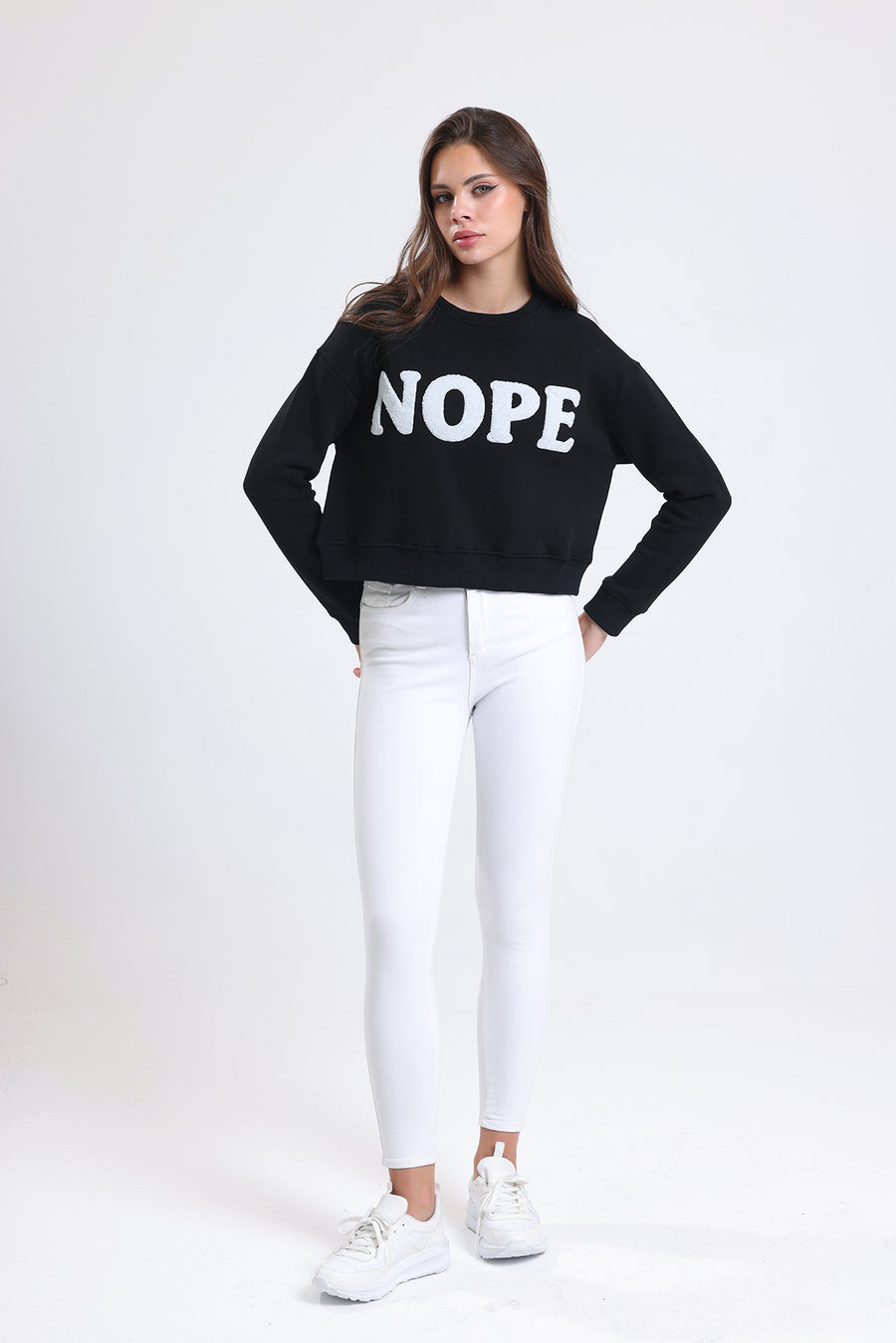 Zomers Kadın Nakışlı NOPE Siyah Sweatshirt