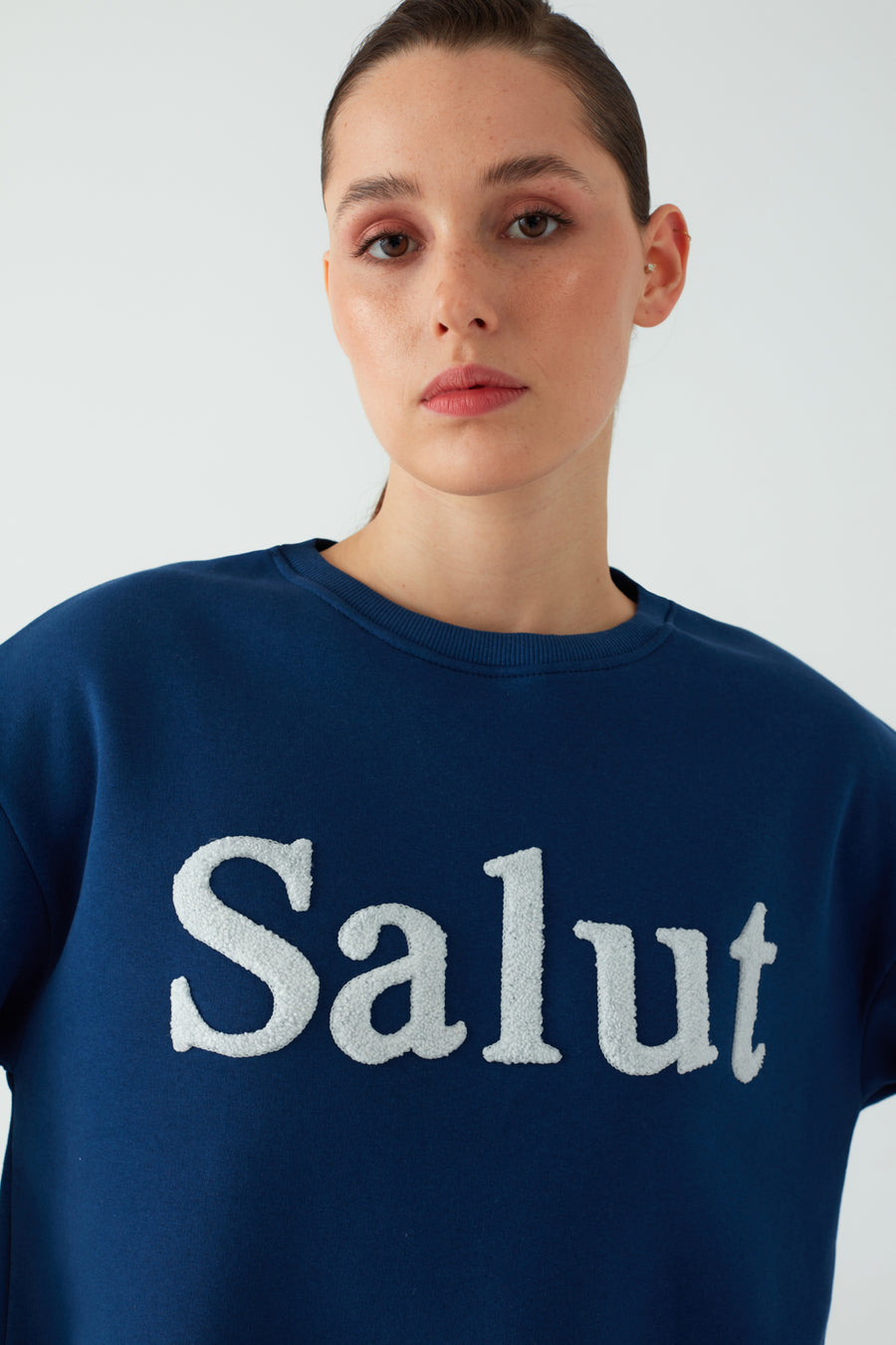 Zomers Kadın Nakışlı SALUT Lacivert Sweatshirt