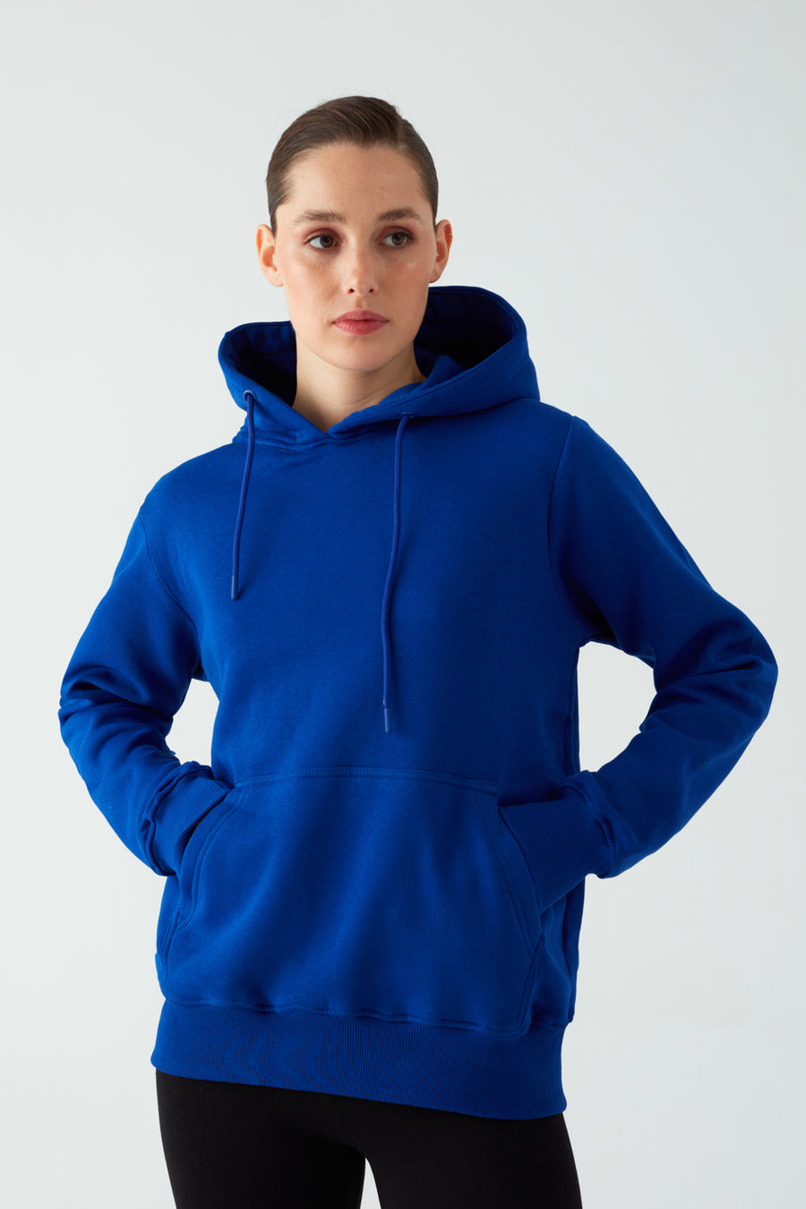 Kadın Saks Mavisi Kapüşonlu 3 iplik Pamuklu Oversize Sweatshirt