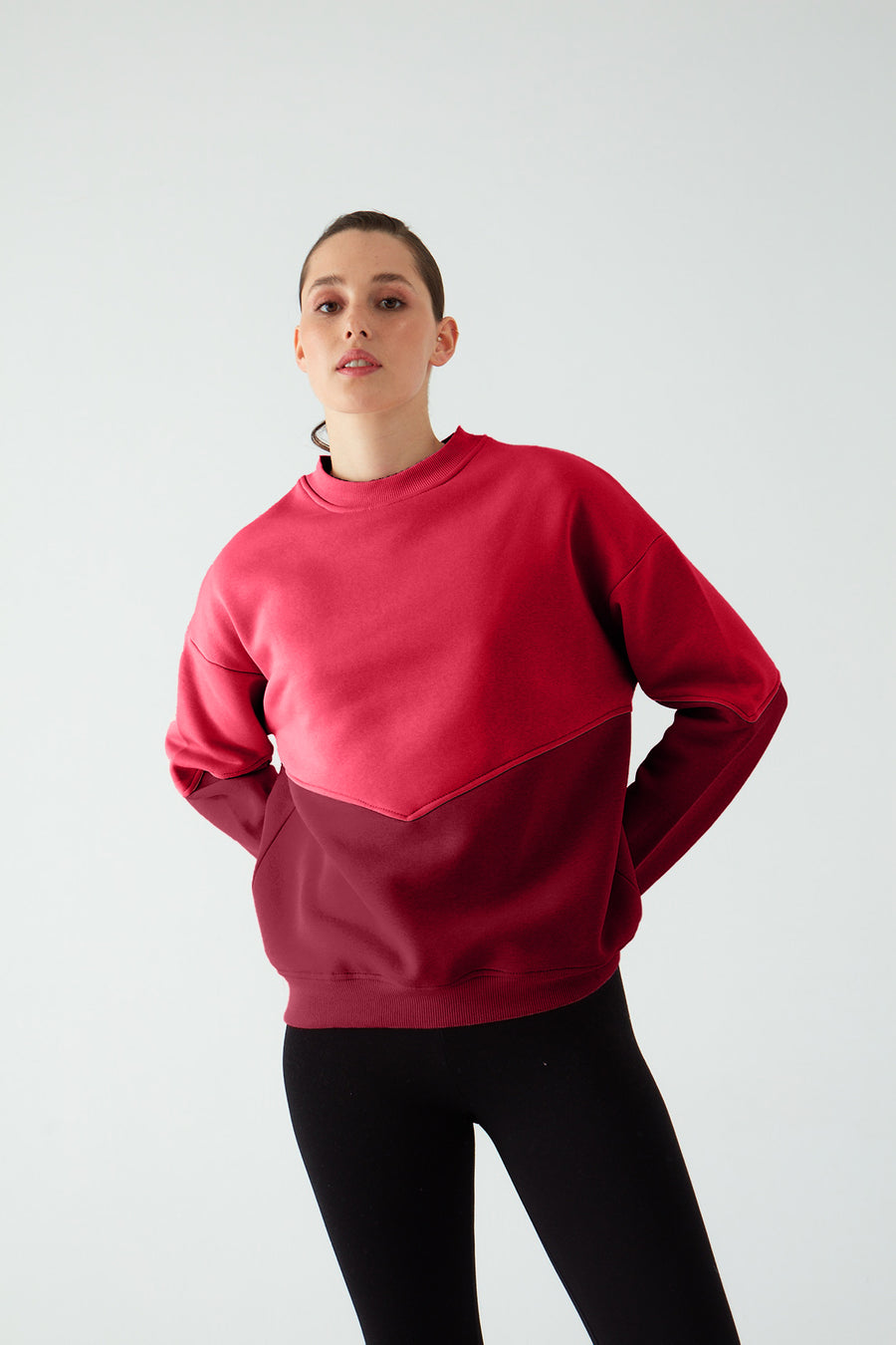 Kadın Çift Renk Bordo Oversize Sweatshirt