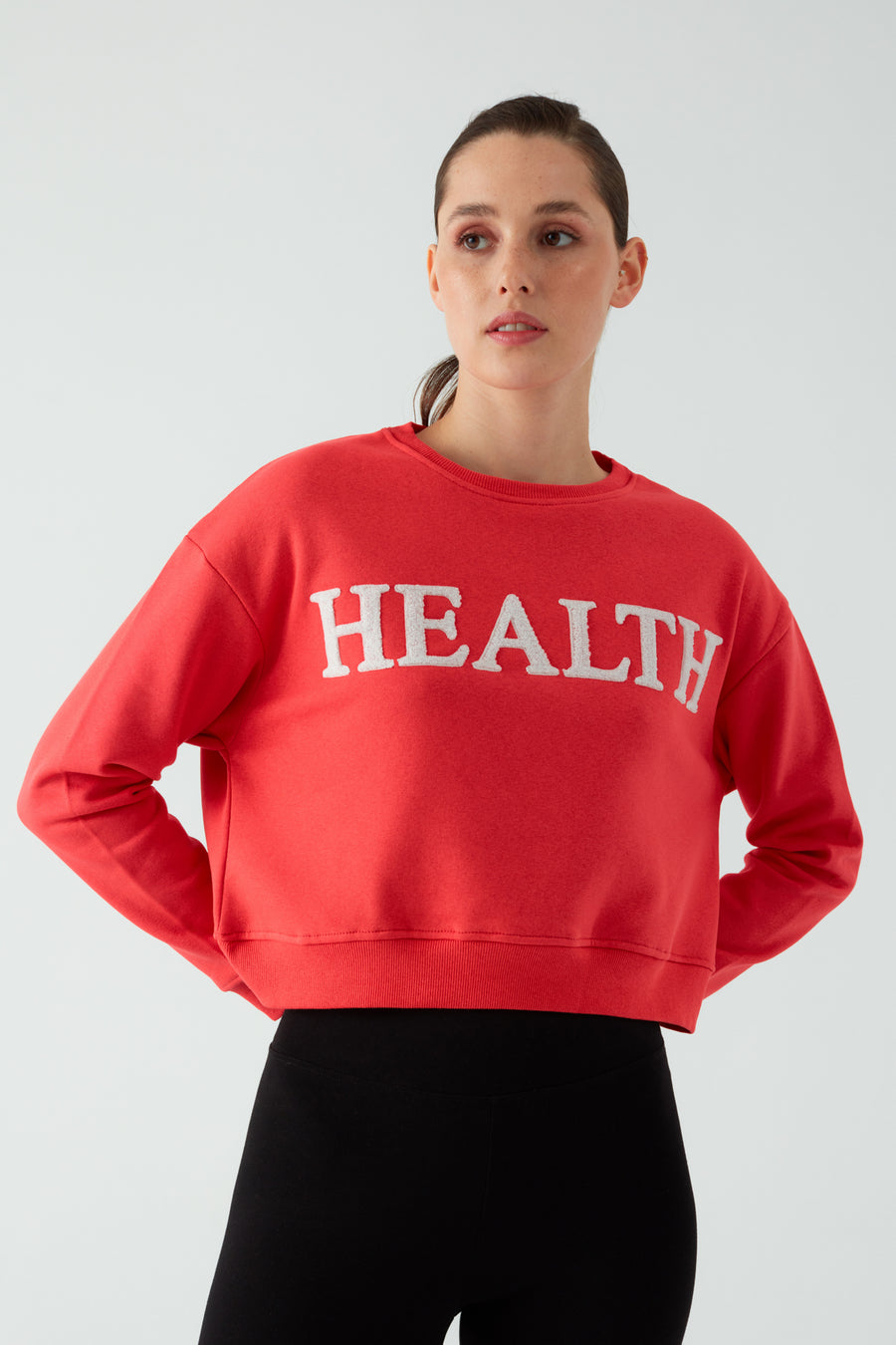 Zomers Kadın Nakışlı HEALTH Nar Çiçeği Sweatshirt